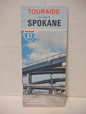 Vtg 1981 Travel Touraide City Map of Spokane Washington, Conoco Gas Rand McNally