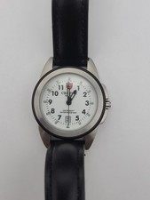 Womens Croton Quartz White Dial Black Leather Band Watch New Battery Working