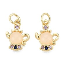 10x Teapot Golden Charms Cubic Zirconia Paved Kettle Pendants for Jewelry Making