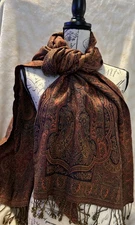 World Market Pashmina Scarf Paisley Fringed Shawl Wrap Bohemian Elegant 70X28