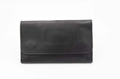 Women's Italian Leather Bifold Wallet   12 Card Slots, ID Window, Zip   Black