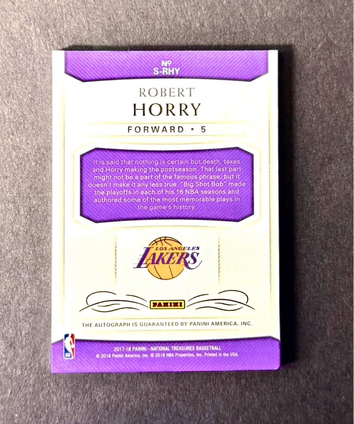 Robert Horry 2017-18 Panini National Treasures Auto /25 #24/25 LA Lakers view 2