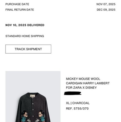 ZARA×Disney カーディガン XL Harry Lambert x Zara x Disney Mickey Wool Cardigan XL Gray (Ships
