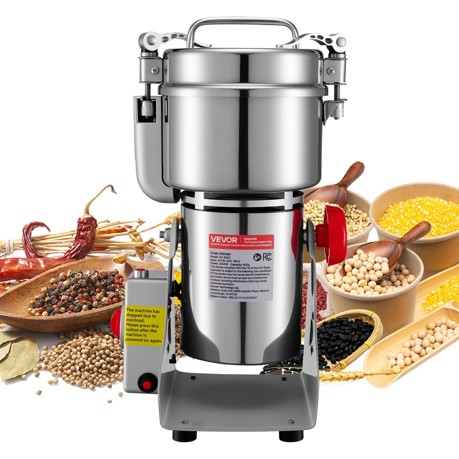 Moulin à céréales électrique VEVOR 800g broyeur d'épices 2100W