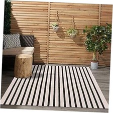 Black and White Striped Area Rug 3x5 ft Outdoor Patio Rugs Woven Washable