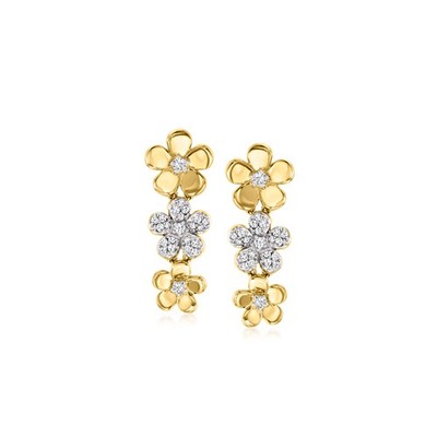0.25 ct. t.w. Diamond Flower Drop Earrings in 18kt Gold Over Sterling
