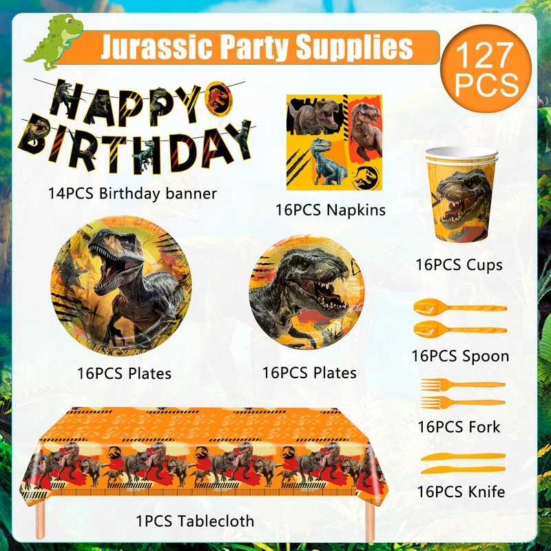 Juego de decoraciones de fiesta de cumpleaños de dinosaurios globos Dino jurásico para niños niños Foto 2 de 4