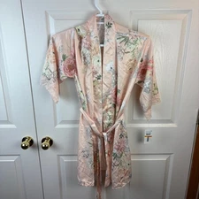 Flora Nikrooz Floral Belted Robe Short Peach Small S New NWT