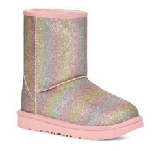 UGG Toddler Girl T CLASSIC II METALLIC GLITTER BOOTS PINK SIZE 6 US Brand New