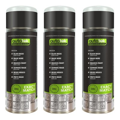 Autotek Skoda Black Magic schnelltrocknender hochdeckender Aerosol-Sprühlack 300 ml x3