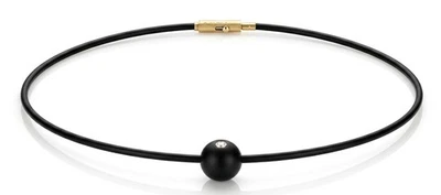 MICHA BUNZ Collier Onyxkugel 0,15ct Brillant 750 Gold 18K Kautschuk 42,5cm - Bild 1 von 4