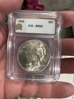 1922 US Peace Silver Dollar $1 Silver Coin - ICG MS62