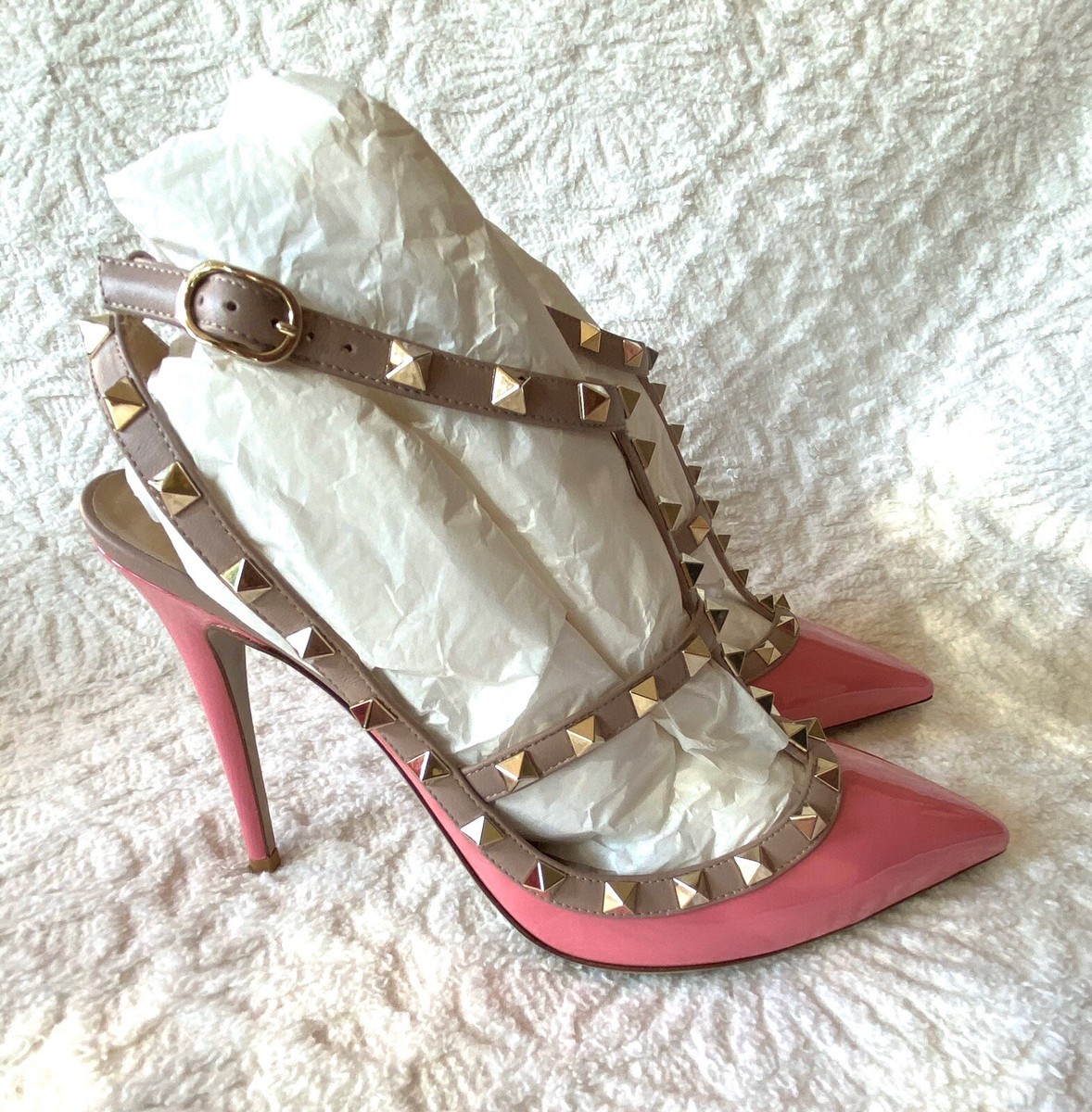Valentino New NWT Coral Pink Tan Beige Patent Leather  display picture 1