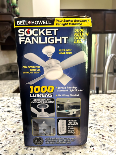Bell+Howell Socket Fan Ceiling Light 1000 Lumens Remote White - NEW - Picture 2 of 4