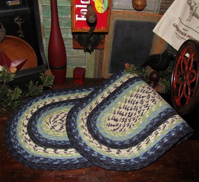 2 Primitive Antique Vtg Style Braided Cotton Candle Mat 4/" Trivet Coasters #19