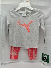Puma 12 mo Sparkly Neon Logo Top With Legging Set Outfit Retail 36 NWT 