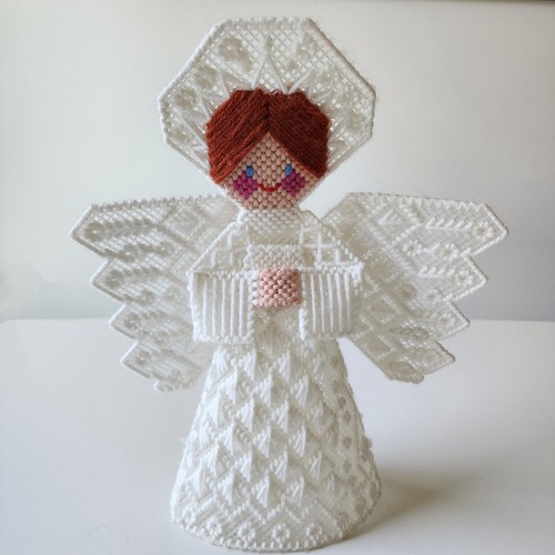 Vintage Angel Tree Topper Christmas Plastic Canvas Handmade 70s Cottage Grannie - Picture 8 of 17