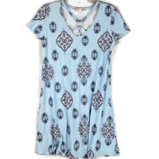 Pink Rose Womens Medium M  Blue Patterned Dress Cap Sleeve Super Soft Casual