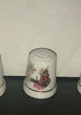 Butterfly Porcelain Pink Red Green Collectible Souvenir Thimble
