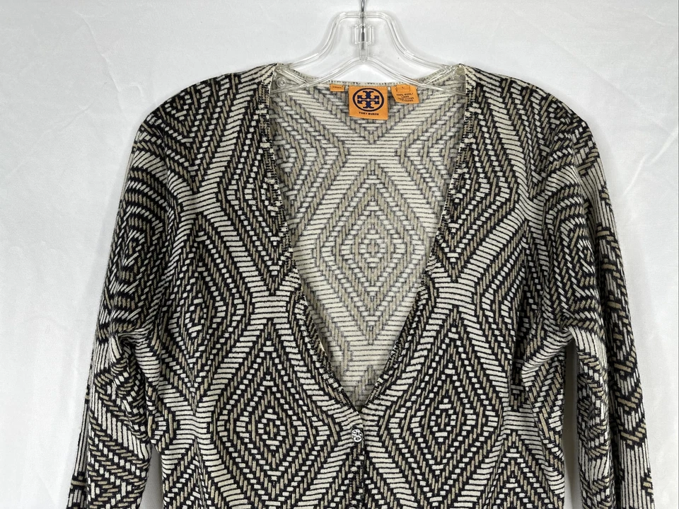 Cárdigan con botones de lana Tory Burch para mujer talla L geométrico manga 3/4 elástico Foto 2 de 4