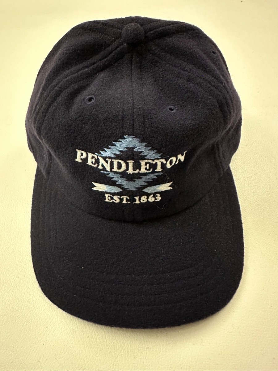 Pendleton 100% Wool Camp Hat Blue Southwest Pattern Leather Patch Adjustable Cap Pendleton Turquoise Harding Wool Hat – Made In Oregon main image 3