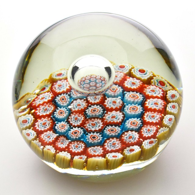 Millefiori Art Glass Paperweight 3.5" Red Yellow Blue eBay
