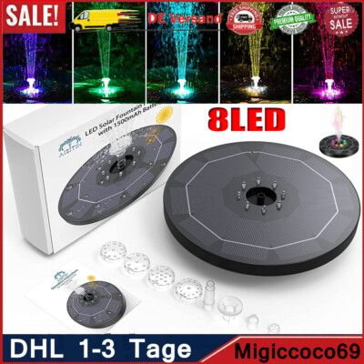 LED Solar Pumpe mit Akku Teich Brunnen Springbrunnen Fontäne Garten Wasserspiel