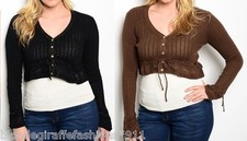 Long Sleeve Cropped Button Front Shimmer Trim Bolero/Shrug Sweater Cardigan Plus