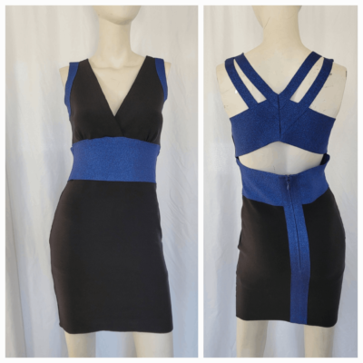 Fora metallic blue black bandage dress size L | eBay