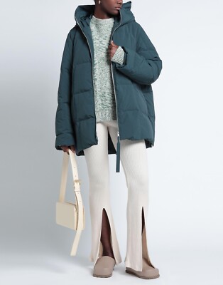 JIL SANDER Quilted Down Jacket Puffer Coat in Dark Green Size 36