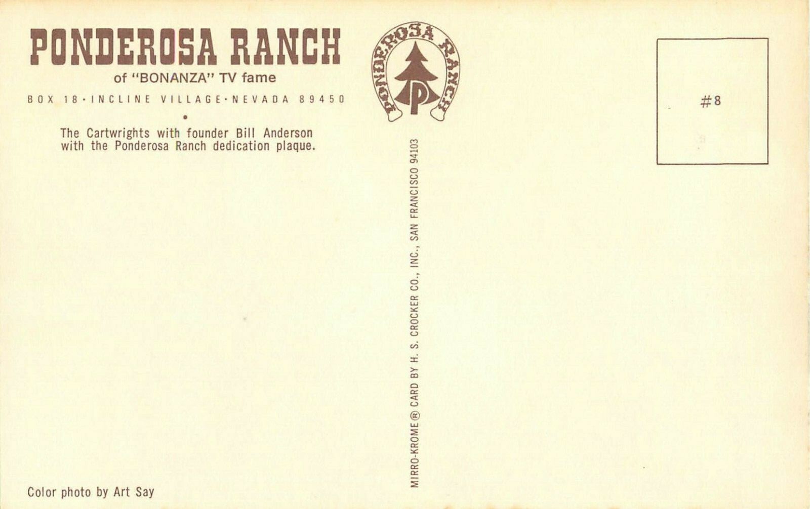 Bc1970 Bonanza TV Show Ponderosa Ranch Incline Village, Nevada Postcard