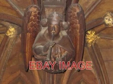 PHOTO  MEDIEVAL WOOD CARVING IN CHESTER CATHEDRAL POSSIBLY THE ANGEL GABRIEL BLO
