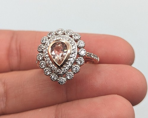 Sterling Silver 925 Rose Gold Plated Teardrop Pear Double Halo Ring Size 6 - 第 6/13 張圖片