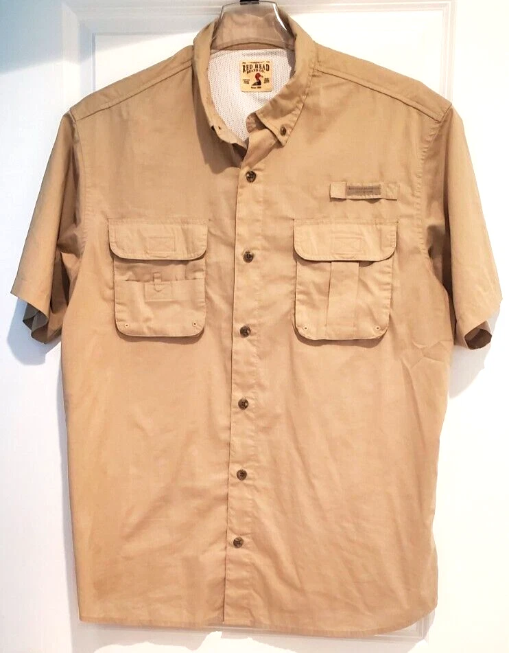 RedHead Shirt XLarge Mens Vented Fishing Short Sleeve Outdoors Button Up Khaki