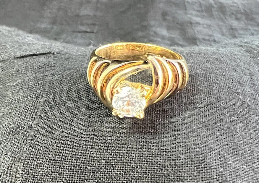 Exquisito anillo de compromiso abierto ancho con banda giratoria circonita esterlina talla 5,75 Diamonique Foto 3 de 4