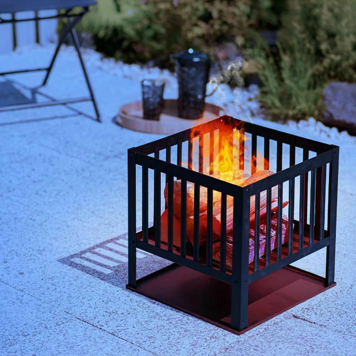 Square Fire Pit Basket Large Black Metal BBQ Outdoor Garden Heater Log  Burner | eBay