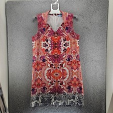 Antonio Melani Dress Size 8 Back Zip Floral Geometric Print Unique Neck No Belt