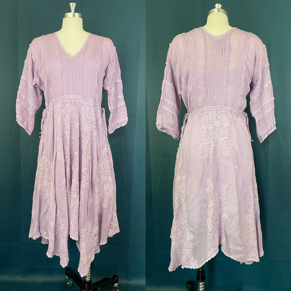 Johnny Was Rosslyn Embroidered Asymmetrical Pintuck Eyelet Dress (Small) |  eBay