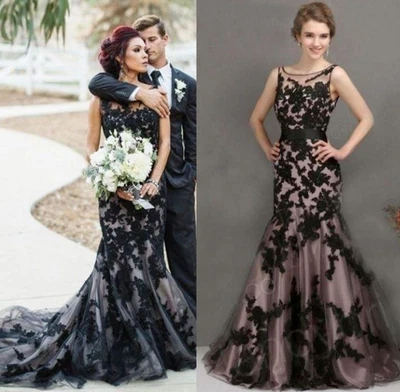 Gotische schwarze Brautkleider Meerjungfrau ärmellos Blush rosa Brautkleider - Bild 1 von 4