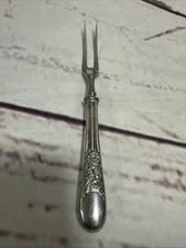 Vtg R Wallace & Sons Sterling Handle Carving Fork Nine Flowers Pattern No Mono