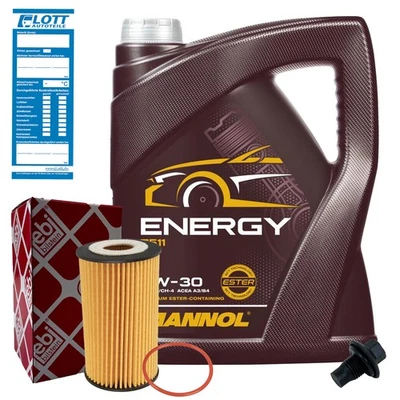 LOTT SET FEBI Ölfilter + 5L Mannol 5W-30 passend für Opel Adam Astra H J Corsa E Zafira
