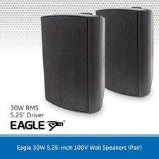 2x 30W Wall Mount Speakers 5" Wired With Brackets Home Pub Shop Bar Black PAIR