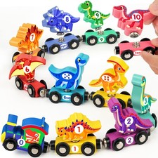Wooden Dinosaur Train Set for Toddlers - Magnetic Dinosaur Toys and Number Tr...
