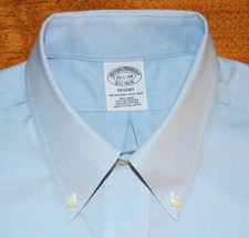 Brooks Brothers Regent Fit 15.5 34 solid blue non iron cotton dress shirt y2j9
