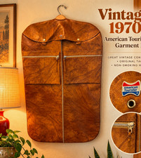 American Tourister Vintage Brown Leather Hanging Zippered Garment Travel Bag