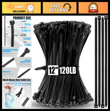 1000 Pcs Heavy Duty 12 Inch Zip Ties - 120 Lbs Tensile Strength Black Nylon Cabl