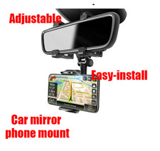 360  Rotation Car Rearview Mirror Phone Holder Adjustable  Easy-Install Black