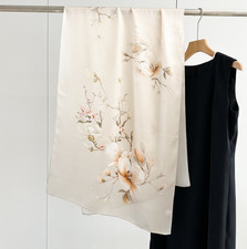 100 Silk Mulberry 170X53cm Scarf Women Neckerchief Wrap Grey flower Print new