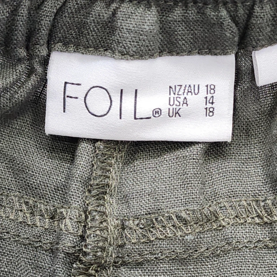 Pantalón de aluminio para mujer 14 verde lino precioso cargo recortado 1/2 cintura elástica dobladillo jogger Foto 3 de 4