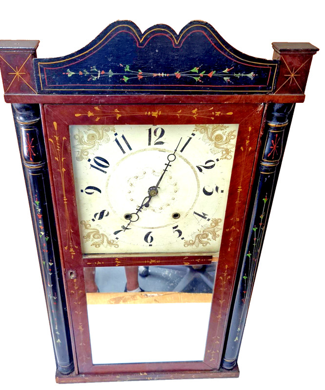 NICE Henry Terry 2 Weight Wood Works Shelf Clock-Running, Striking & Great Label